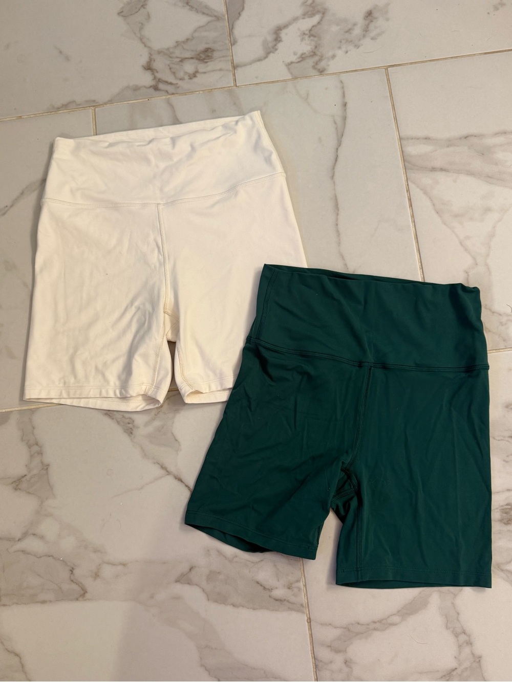 all in motion High-Rise 6”Bike Shorts — Cream and Dark Green Like New!